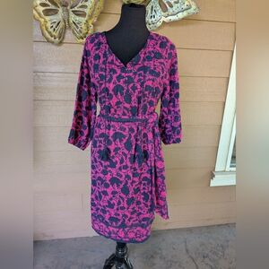 Studio Park Fuchsia and Navy Floral Patterned Shift Dress